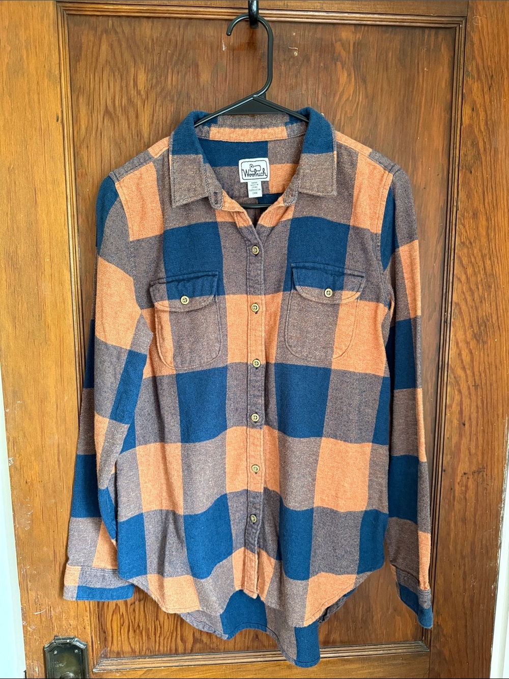 Woolrich Blue and Orange Plaid Flannel Shirt